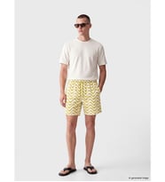 LCW SWIMWEAR Sarı Kısa Boy Dalgalı Desenli Erkek Deniz Şortu