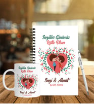 Sevgililer Gününe Özel Ahşap Defter Kalem & Kupa Hediye Seti 2