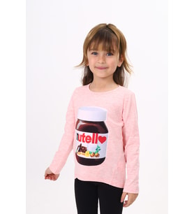 Toontoy Kız Çocuk Nutella Baskılı T-Shirt (Pembe Melanj)