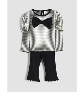 LCW baby Siyah Fiyonk Görünümlü Kız Bebek Bluz Ve Pantolon
