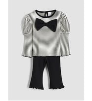 LCW baby Siyah Fiyonk Görünümlü Kız Bebek Bluz Ve Pantolon
