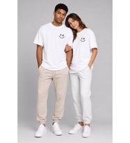Sevgili Kombini Smiley Baskılı Çift Tişört Oversize Unisex %100 Pamuk 2'li Set