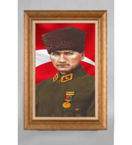 Altın Varaklı Çerçeveli Paspartulu Atatürk Tablo a663 (Gold)