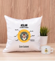 Kişiye Özel Aslan Burcuna Hediye Kare Yastık ve Fincan