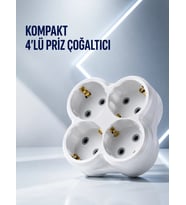 Duvar Tipi Priz Çoğaltıcı 4 Çıkışlı Kablosuz Kompakt Priz Adaptörü