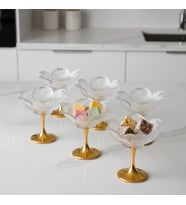 Uzun Gold Metal Ayaklı Lotus Çiçeği Kahve Yanı Cam Lokumluk Drajelik Seti – 6 Adet