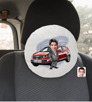 BK Gift Kişiye Özel Plakalı Erkek Kia Sportage Karikatürlü Yuvarlak Araç Koltuk Yastığı-1