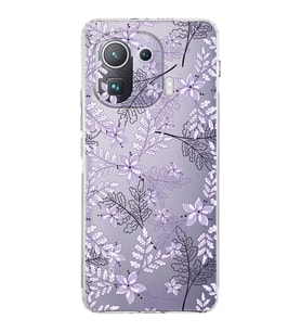 Xiaomi  Mi 11 Pro  Kamera Korumalı Kapak Floral Lila Tasarımlı Şeffaf  Kılıf