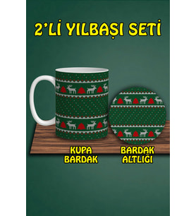 Yılbaşı Temalı Kupa ve Bardak Altlığı Seti