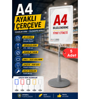 5 Adet - A4 Ayaklı Çerçeve Seti Yuvarlak Tabanlı Teleskopik Fiyat Etiketi Standı Beyaz
