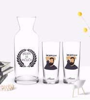 BK Gift Kişiye Özel Renkli Baskılı İncinmişşin Tasarımlı İkili Rakı Bardağı ve Karaf Hediye Seti-1 (Model 1)