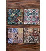 Doğal Taş Bardak Altlığı Uv Baskılı 4'lü Set Desenler -tile Stone Coasters