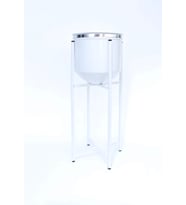 Beyaz Saksılık Uzun Ayaklı Gümüş Detay Dekoratif Çiçeklik Saksı Vazo 52x21cm