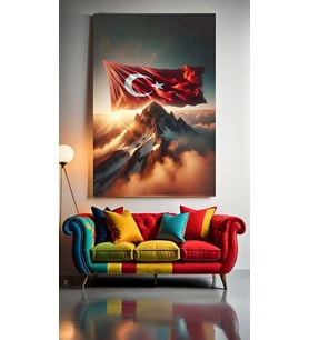 GÖKLERDE DALGALANAN TÜRK BAYRAĞI Ev Duvar Salon Güzellik Salonu Ofis Dükkan Dekarasyon Kanvas Tablo (Çok Renkli)