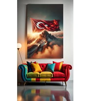 GÖKLERDE DALGALANAN TÜRK BAYRAĞI Ev Duvar Salon Güzellik Salonu Ofis Dükkan Dekarasyon Kanvas Tablo (Çok Renkli)