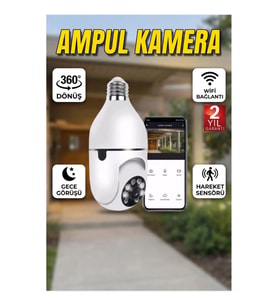 360 Derece Dönebilen WiFi Güvenlik Kamerası Ampul Tasarımlı Harekete Duyarlı Gece Görüşlü