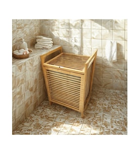 AHŞAP BAMBU KİRLİ ÇAMAŞIR SEPET KUMAŞ ÇANTALI SEPET=40X35X60CM (5343)