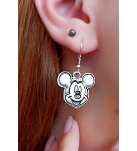 Antik Gümüş Kaplama Mickey Fare Şekilli El Yapımı Çift Adet Kadın Küpe