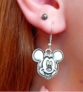 Mickey Fare Şekilli Kadın Küpe Çift Adet Gümüş Kaplama El Yapımı Küpe