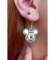 Antik Gümüş Kaplama Mickey Fare Şekilli El Yapımı Çift Adet Kadın Küpe