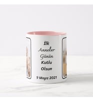 Anneye İlk Anneler Günü Hediyesi Fotoğraflı Pembe Kupa Bardak