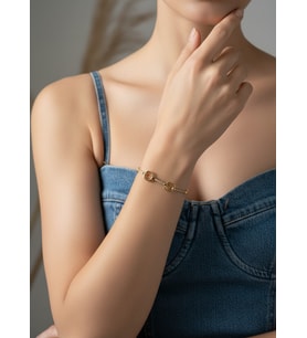 Valmont Accessories Kadın Gold Renk Zirkon Taşlı Kare Halkalı Bileklik