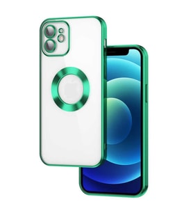 Apple iPhone 12 Kılıf Köşeleri Renkli Şeffaf Kamera Korumalı Silikon Luxury Kapak (Yeşil)