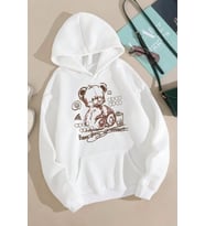 Bear Baskılı Unisex Oversize Sweatshirt (Beyaz)