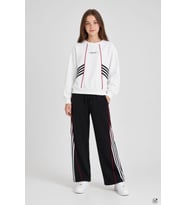 Kahverengi Kız Çocuk Şeritli Sweatshirt Geniş Paça Eşofman Takımı 24682