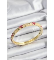 Mineli Pirinç Pembe Ve Krem Çiçek Motifli Gold Renk Kadın Kelepçe 5886