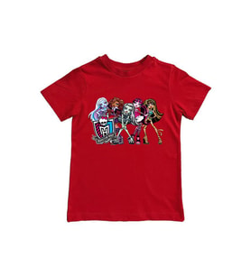 MONSTER HIGH baskılı pamuklu penye kumaş yazlık çocuk tişört (Kırmızı)