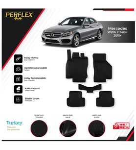 MERCEDES W205 C SERİSİ 2015+ 3D HAVUZLU PASPAS  (Siyah - Beyaz)
