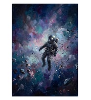 Uzayda Yüzen Astronot Galaksi Dekoratif Kanvas - Mdf Ahşap Tablo