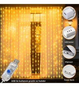 ShopyTech 300 LED USB Perde Işık 8 Modlu Uzaktan Kumandalı Gün Işığı Dekoratif LED Peri Işığı
