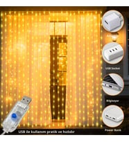 ShopyTech 300 LED USB Perde Işık 8 Modlu Uzaktan Kumandalı Gün Işığı Dekoratif LED Peri Işığı