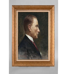 Altın Varaklı Çerçeveli Paspartulu Atatürk Tablo a710 (Gold)