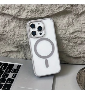 Iphone 15 Pro Uyumlu Kılıf Magsafe ve Şeffaf Lens Koruyuculu (Gri)