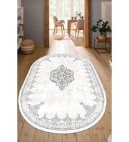 Dijital Baskılı Kaymaz Taban Yıkanabilir Oval Salon Halısı Mutfak Halısı Yolluk NDO-SD-1125 (Krem)