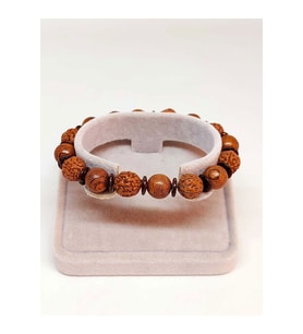 Hindistan Cevizi, Rudraksha & Venge Unisex 10mm Ahşap Tasarım Bileklik (39670)