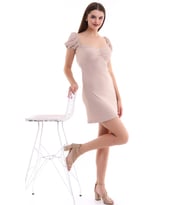21333916 Göğüs Ortası Lastikli Elbise BEJ