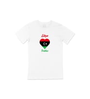 Trablus Libya Bayraklı Kalpli Tişört (Beyaz)