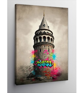 Kanvas Tablo Renkli Galata Kulesi