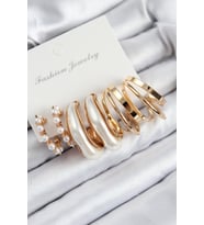 Pirinç İncili Halka Model Gold Renk Kadın Set Küpe (Altın)