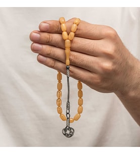 Gümüş Kazaz Püsküllü Sıkma Kehribar Tesbih