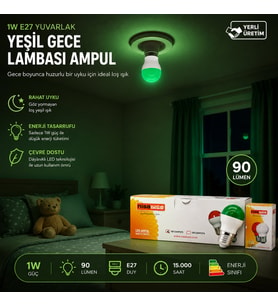10 ADET 1W E27 YEŞiL YUVARLAK GECE LAMBASI LED AMPUL EAMP-075 (5690)