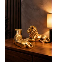 Aslan Dişi-Erkek Biblo Dekoratif Heykel Gold Modern Salon Ofis Masa Üstü Obje 12,5x9,5x7 cm
