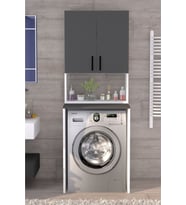 Üst Dolaplı Çok Amaçlı Çamaşır Makinesi Dolabı Antrasit (Beyaz - Antrasit)