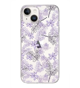 Apple iPhone 14 Uyumlu Kapak Floral Lila Tasarımlı Şeffaf Silikon Kılıf