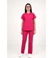 Kadın Terycotton Yarasakol Fuşya Renk Scrubs Takım