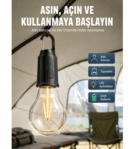 Taşınabilir Şarjlı Led Ampul Askılı Lamba Kamp Bahçe Lambası